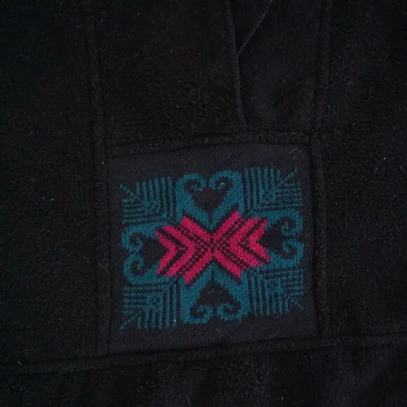 VTG Alps Black Southwestern Heart Geometric Pattern Fleece Pullover Sweatshirt L - Picture 8 of 9